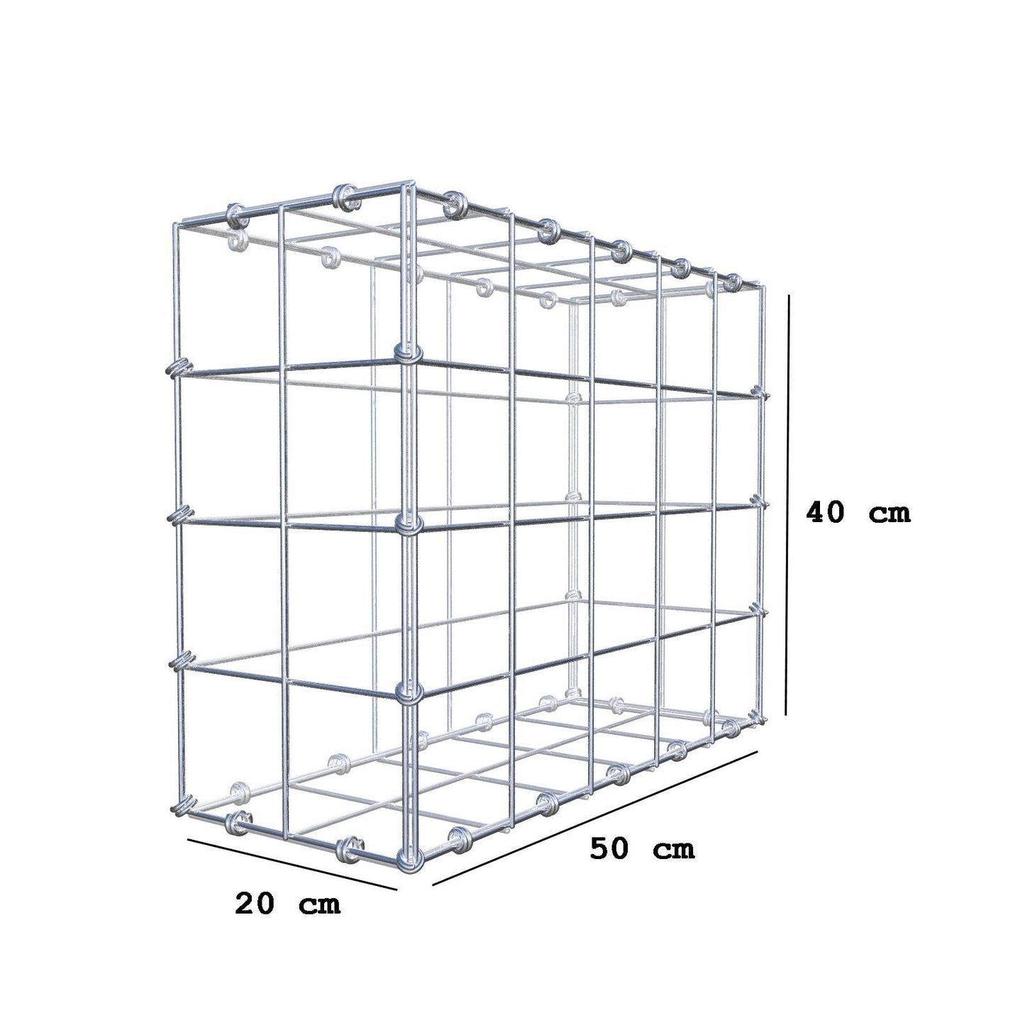 Gabbione 50 cm x 40 cm x 20 cm (L x H x P), maglia 10 x 10 cm, anello a spirale