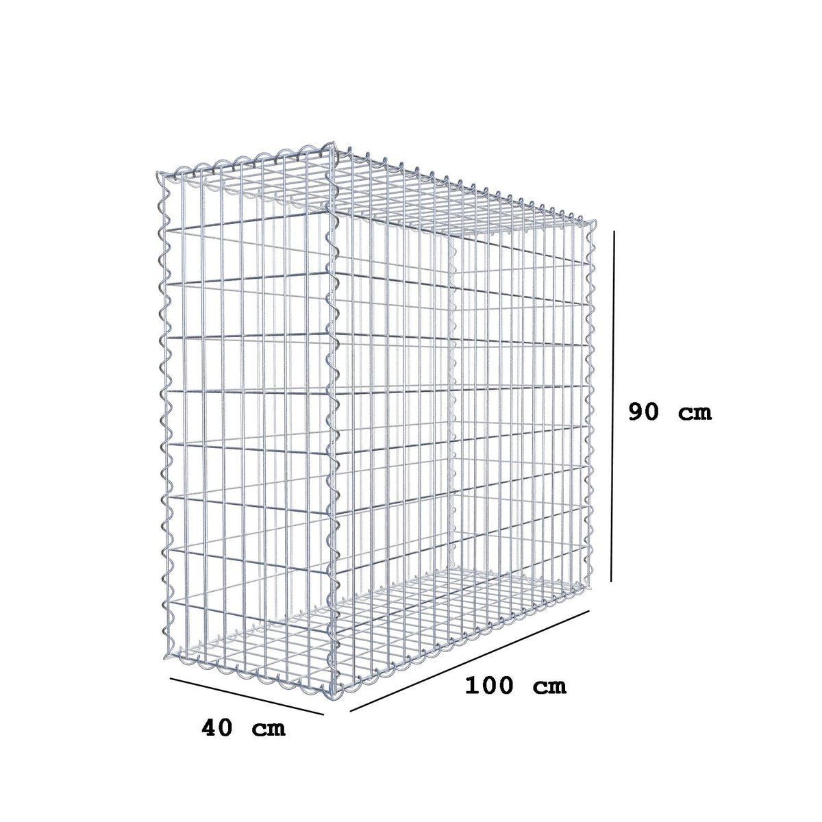 Gabion 100 cm x 90 cm x 40 cm (L x H x D), mesh size 5 cm x 10 cm, spiral