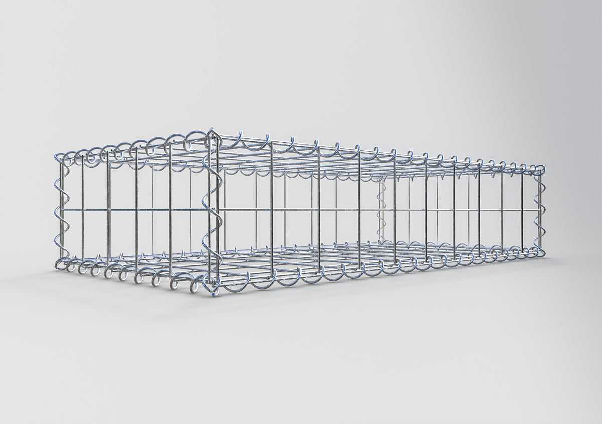Schanskorf 100 cm x 20 cm x 50 cm (L x H x D), maaswijdte 10 cm x 10 cm, spiraalvormig
