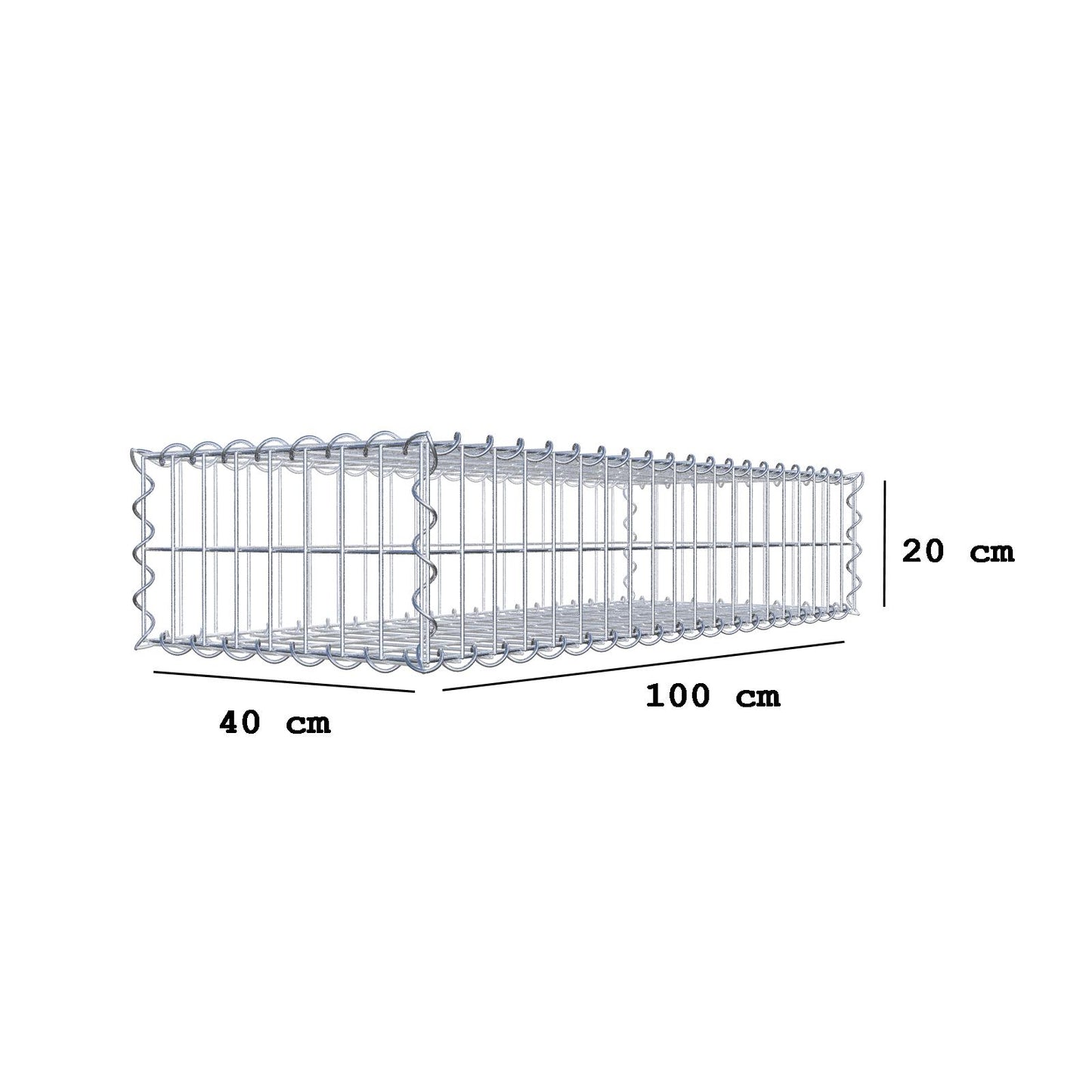 Gabion 100 cm x 20 cm x 40 cm (L x H x D), mesh size 5 cm x 10 cm, spiral