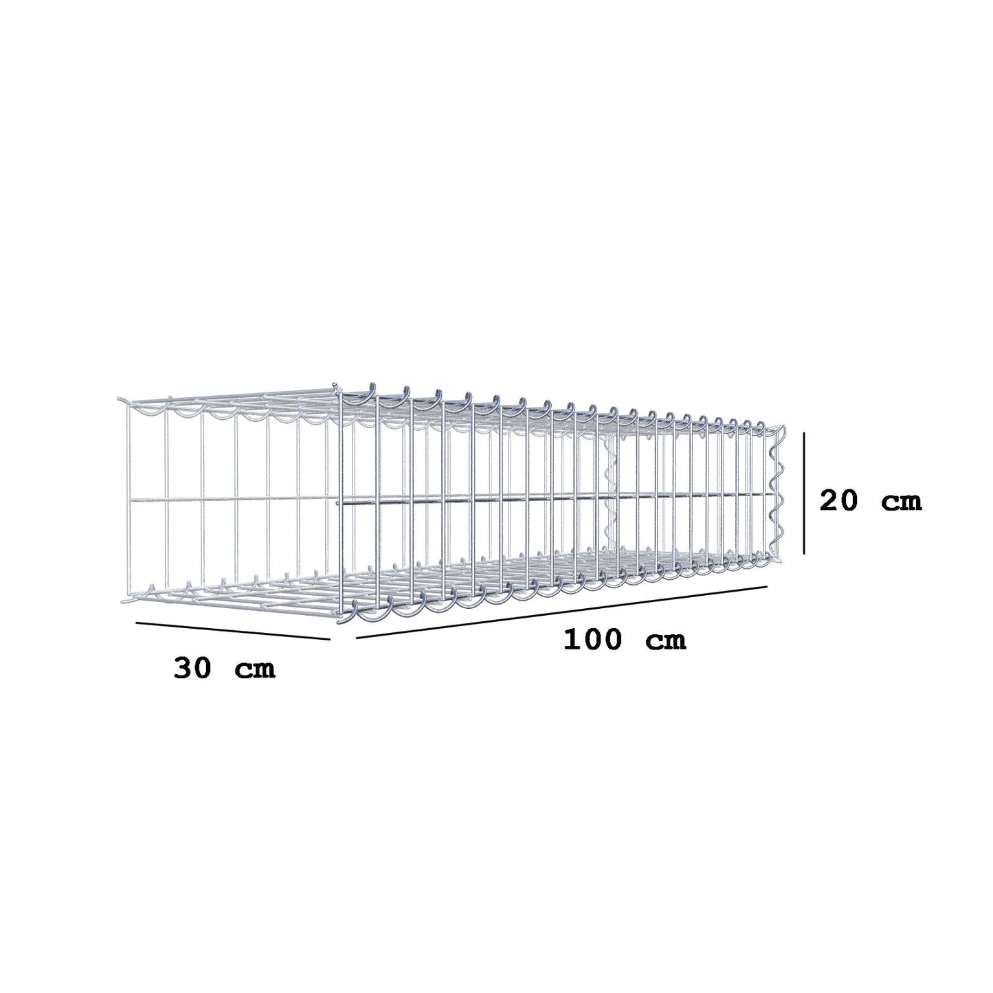 Gabião tipo 2 100 cm x 20 cm x 30 cm (C x A x P), malhagem 5 cm x 10 cm, espiral