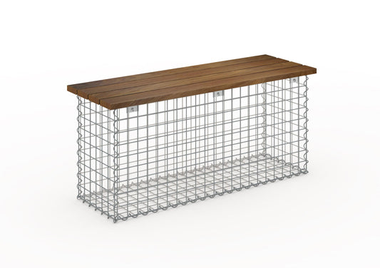 Gabionenbank mit Cumaru-Holz, 105 x 50 x 30 cm (L x H x T), galvanisch verzinkt, MW 5 x 5 cm, mit Spiralverschluss