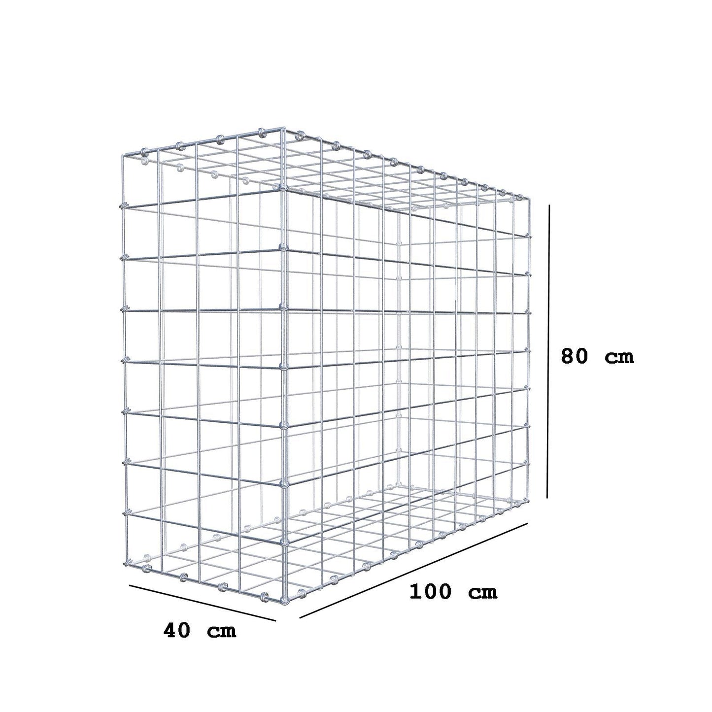 Gabbione 100 cm x 80 cm x 40 cm (L x H x P), maglia 10 x 10 cm, anello a spirale