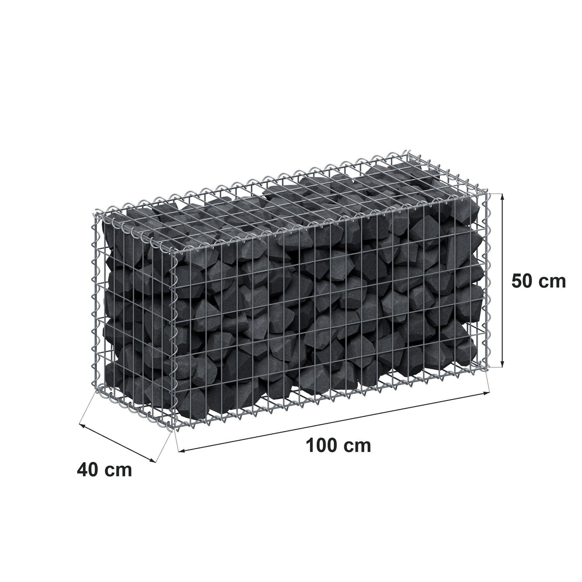 Gabione 100 cm x 50 cm x 40 cm (L x H x T), Maschenweite 5 cm x 10 cm, Spirale