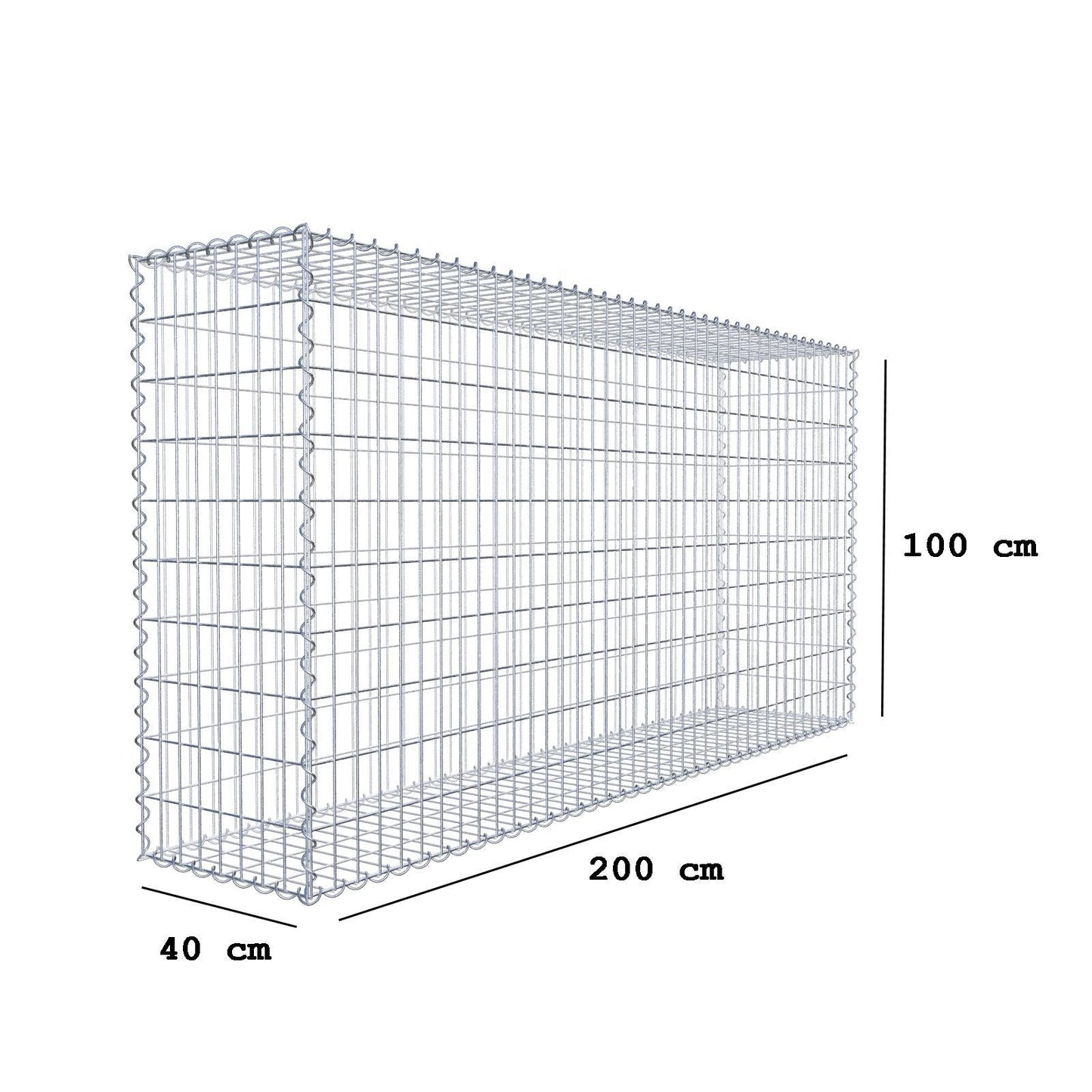 Gabion 200 cm x 100 cm x 40 cm (L x H x D), mesh size 5 cm x 10 cm, spiral