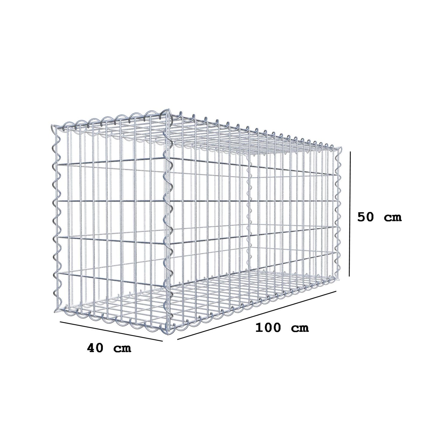 Gabione 100 cm x 50 cm x 40 cm (L x H x T), Maschenweite 5 cm x 10 cm, Spirale