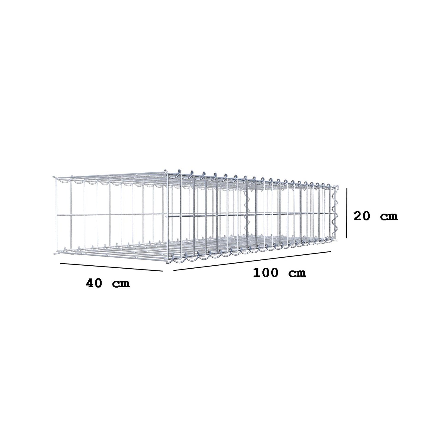Gabbione aggiuntivo tipo 2 100 cm x 20 cm x 40 cm (L x H x P), maglia 5 cm x 10 cm, a spirale