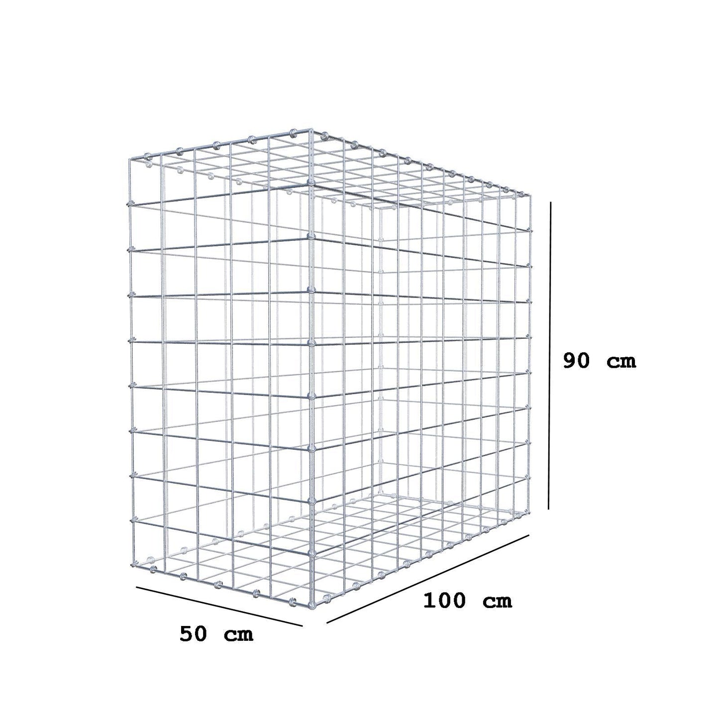 Gabbione 100 cm x 90 cm x 50 cm (L x H x P), maglia 10 x 10 cm, anello a spirale