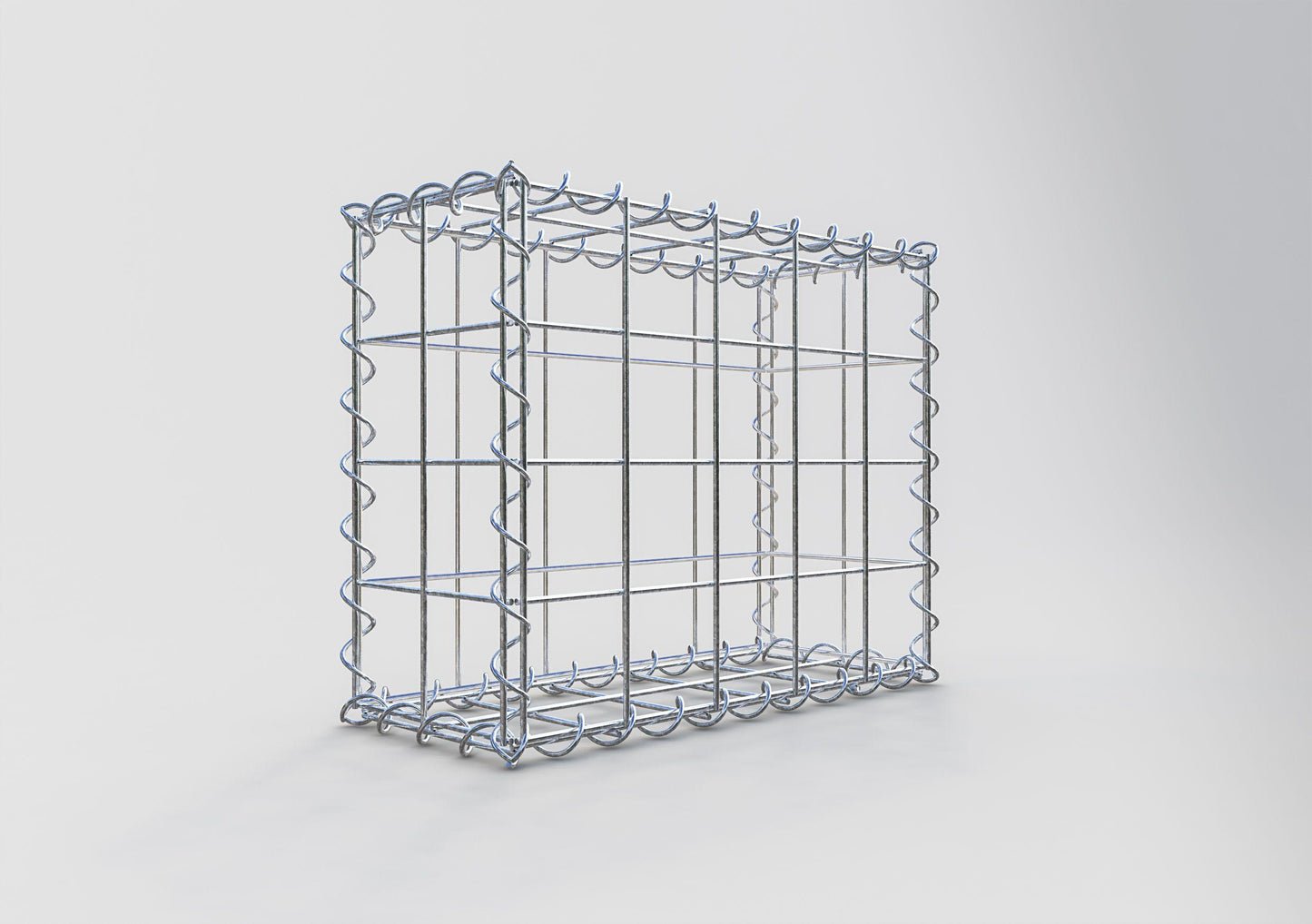 Schanskorf 50 cm x 40 cm x 20 cm (L x H x D), maaswijdte 10 cm x 10 cm, spiraalvormig