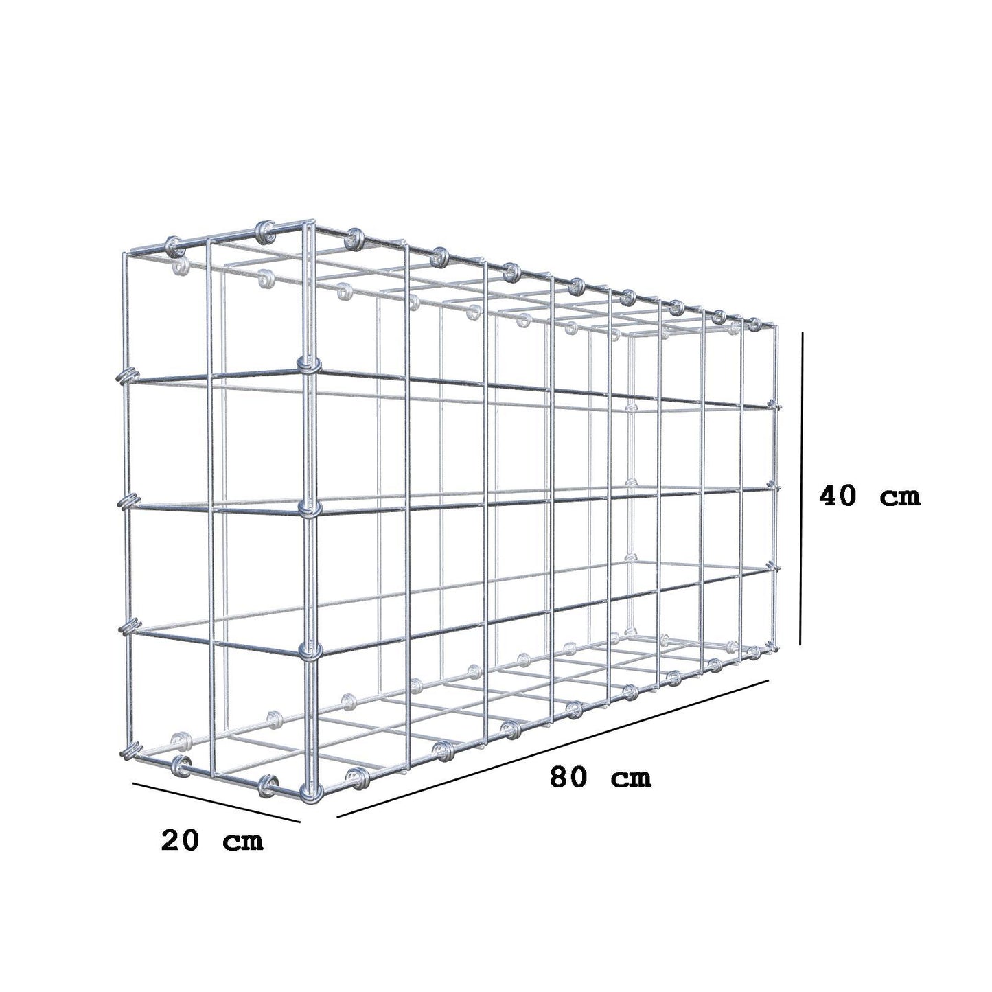 Gabion 80 cm x 40 cm x 20 cm (L x H x D), maskestørrelse 10 x 10 cm, spiralring
