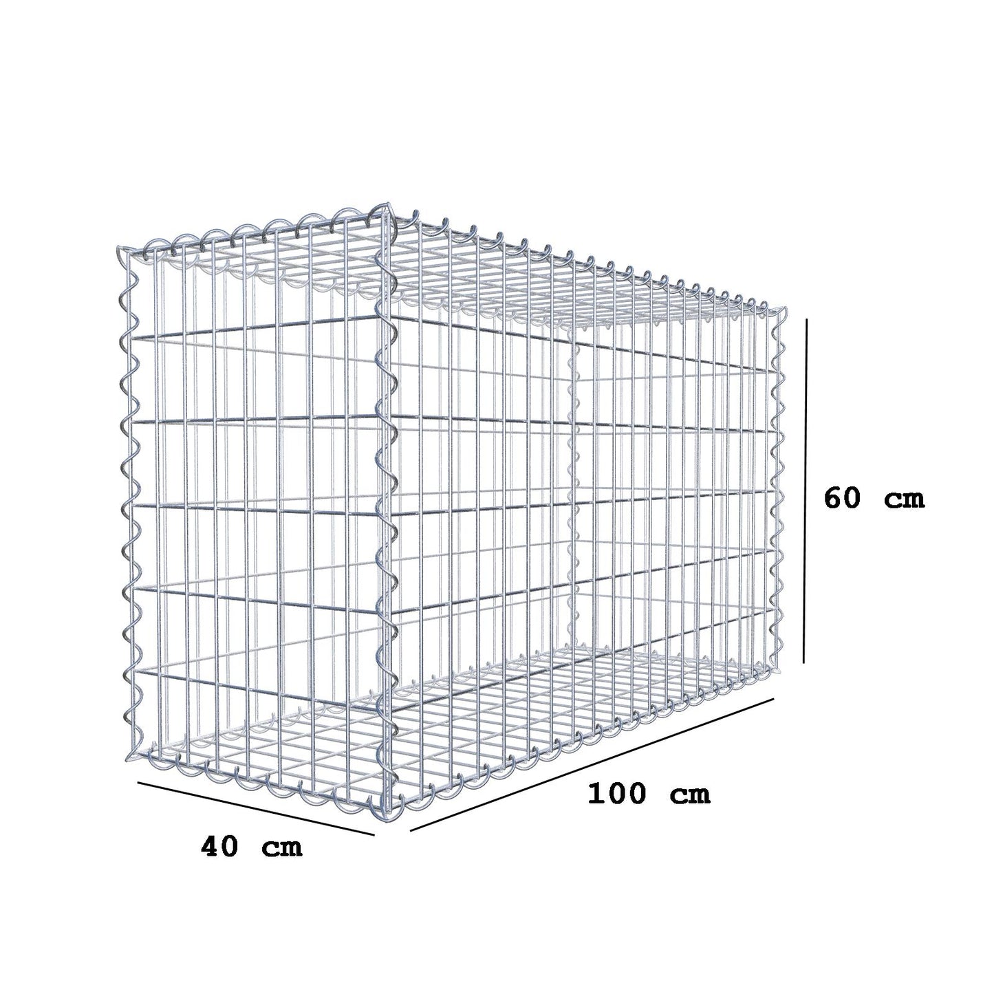 Schanskorf 100 cm x 60 cm x 40 cm (L x H x D), maaswijdte 5 cm x 10 cm, spiraalvormig