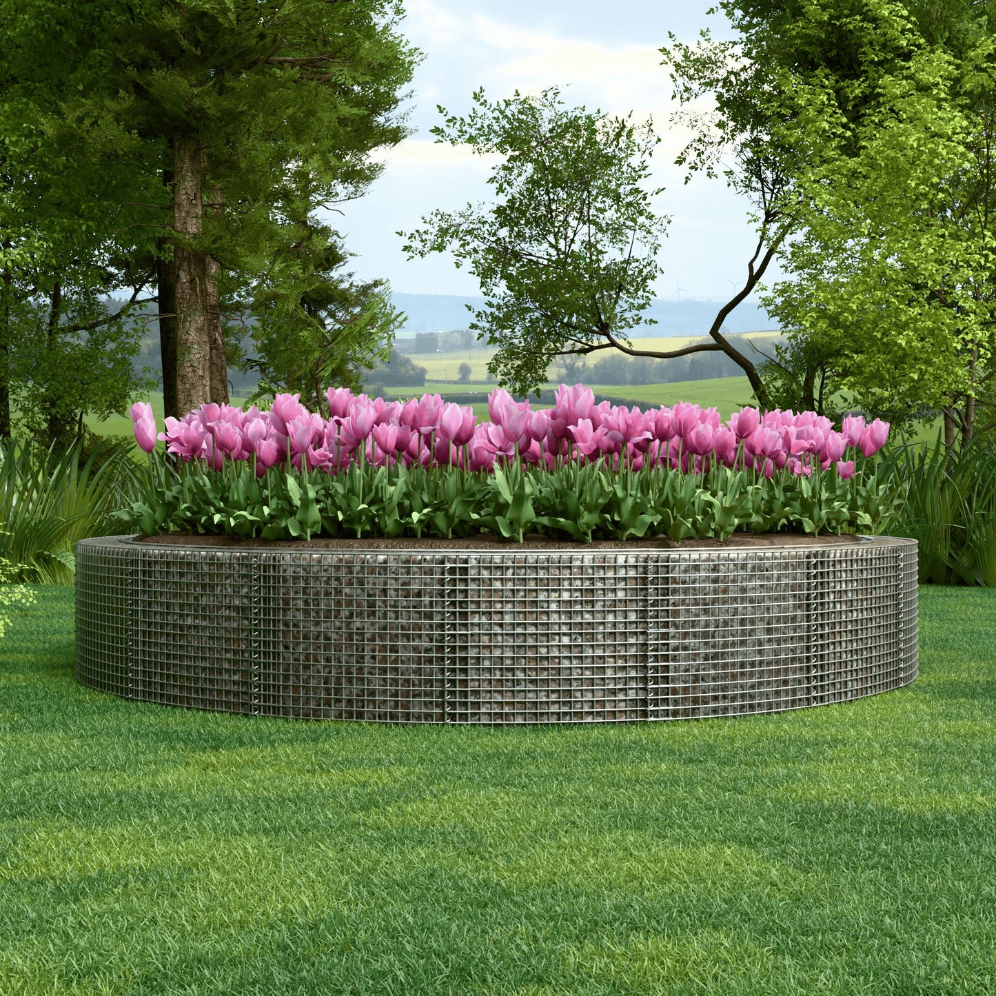 Rond verhoogd bed, buitendiameter 502 cm, hoogte 50 cm, maaswijdte 5 x 5 cm, wanddikte 15 cm