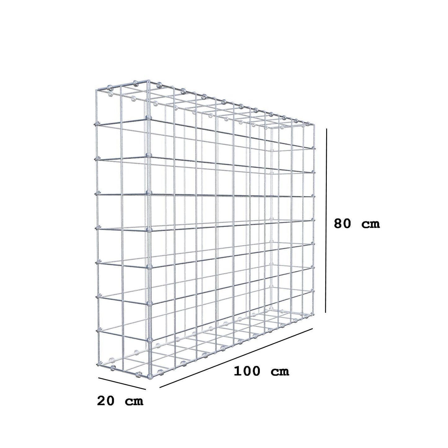 Gabbione 100 cm x 80 cm x 20 cm (L x H x P), maglia 10 x 10 cm, anello a spirale