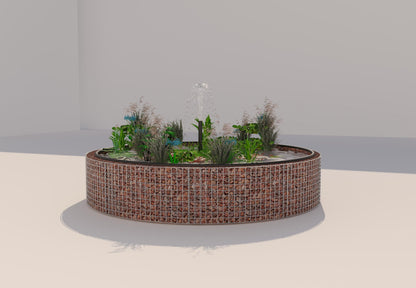 Gabião para lago elevado redondo, diâmetro exterior 262 cm, altura 50 cm, dimensão da malha 5 x 5 cm, espessura da parede 15 cm