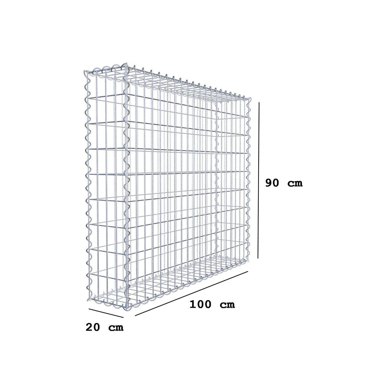 Gabione 100 cm x 90 cm x 20 cm (L x H x T), Maschenweite 5 cm x 10 cm, Spirale