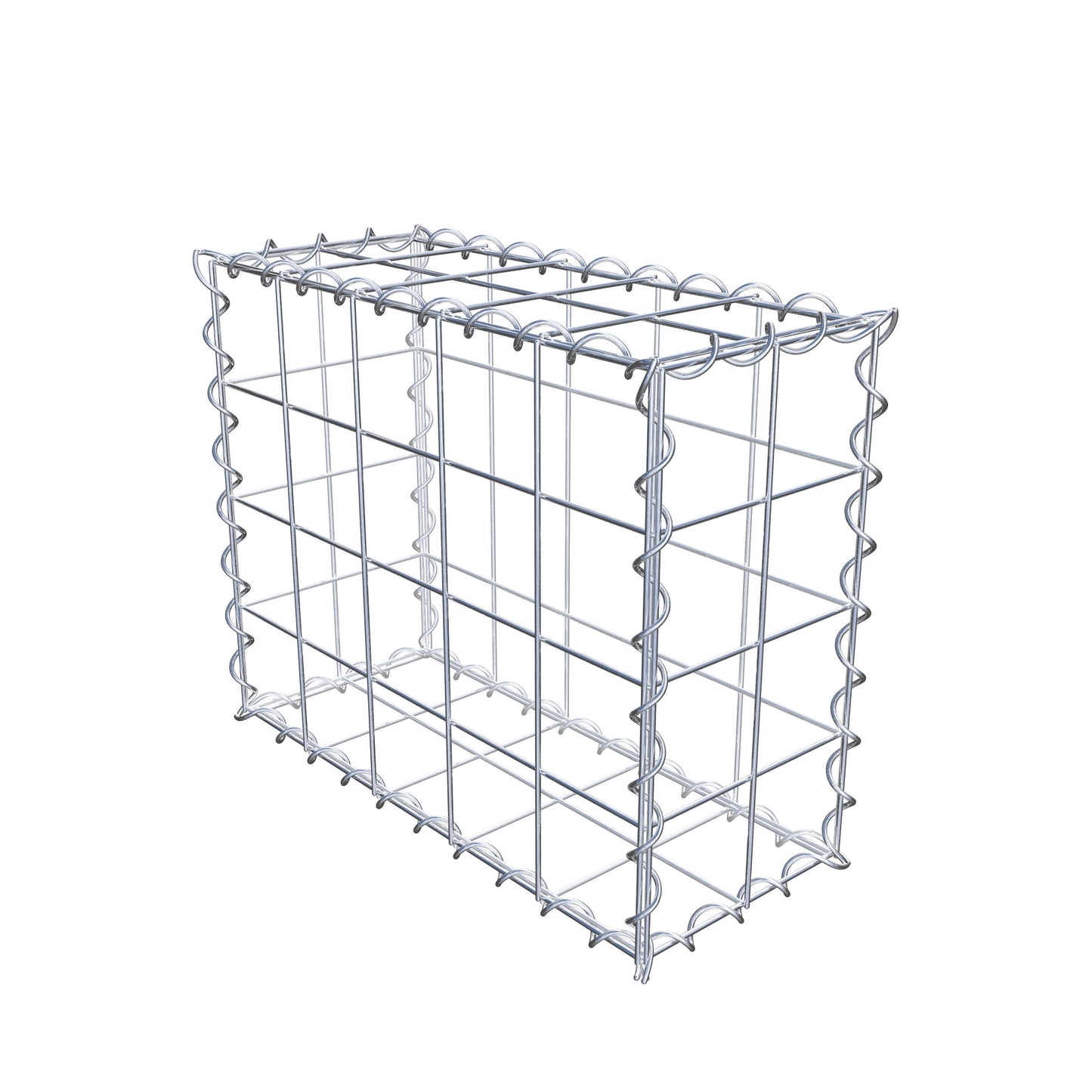Schanskorf 50 cm x 40 cm x 20 cm (L x H x D), maaswijdte 10 cm x 10 cm, spiraalvormig