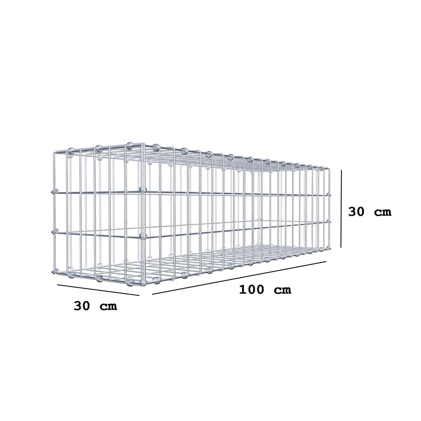 Gabione 100 cm x 30 cm x 30 cm (L x H x T), Maschenweite 5 x 10 cm, Spiralring