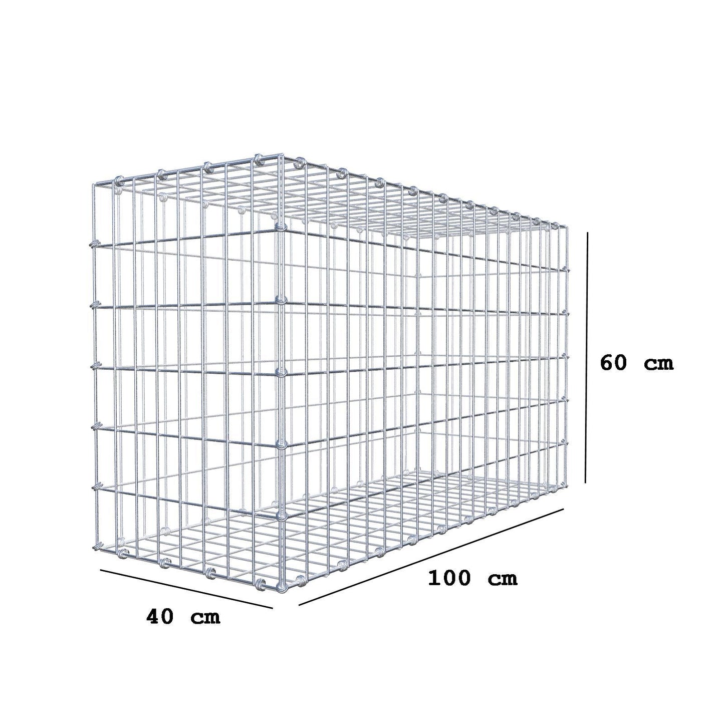 Gabbione 100 cm x 60 cm x 40 cm (L x H x P), maglia 5 x 10 cm, anello a spirale