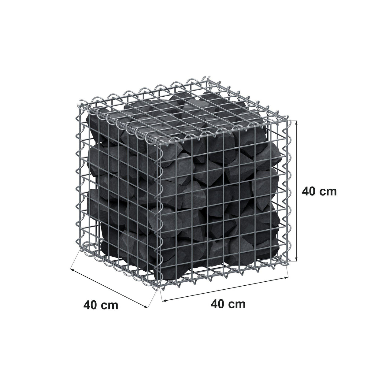 Gabione 40 cm x 40 cm x 40 cm (L x H x T), Maschenweite 5 cm x 5 cm, Spirale