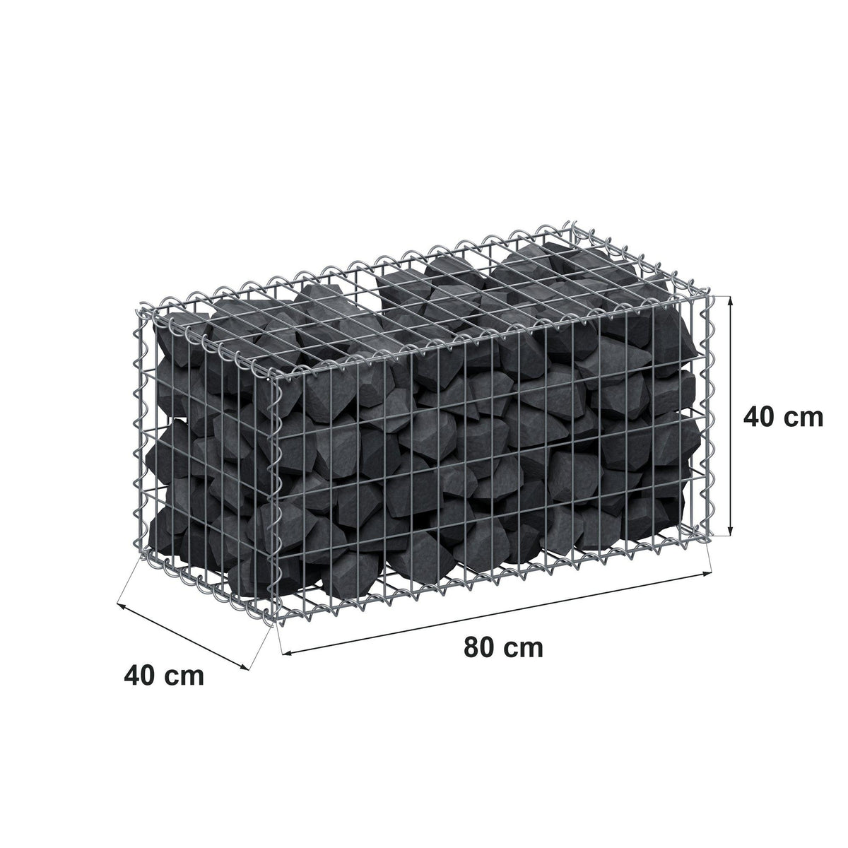 Gabion 80 cm x 40 cm x 40 cm (L x H x D), maskstorlek 5 cm x 10 cm, spiral
