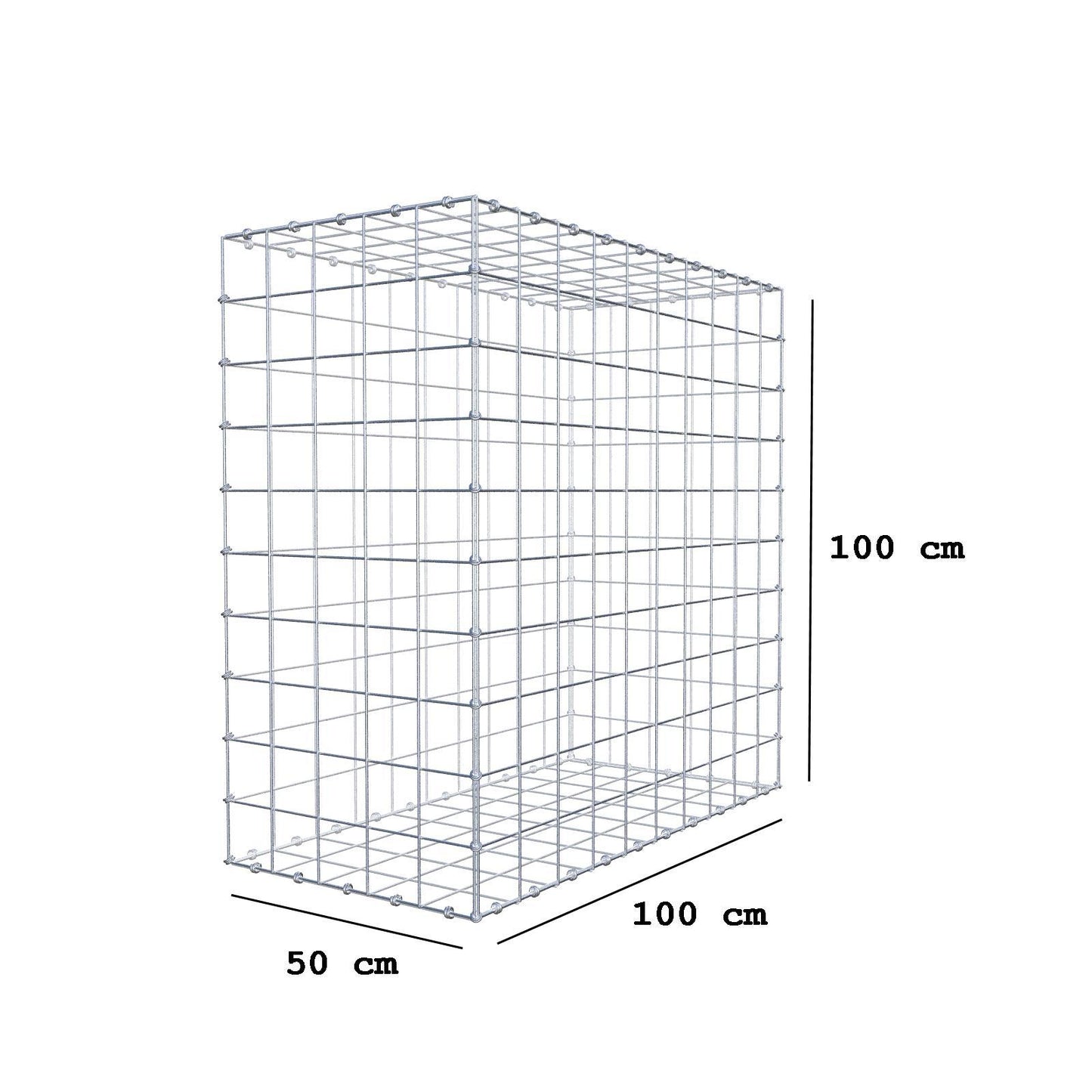 Gabbione 100 cm x 100 cm x 50 cm (L x H x P), maglia 10 x 10 cm, anello a spirale