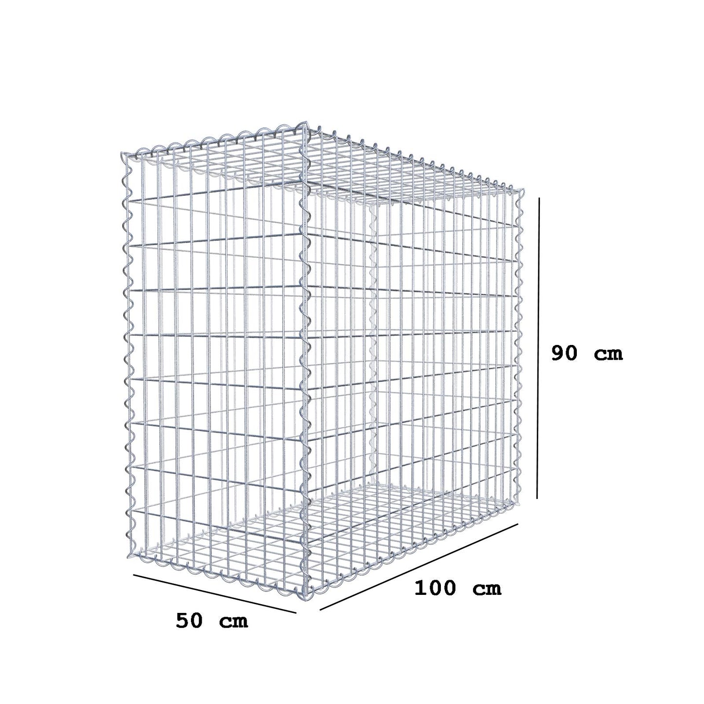 Gabbione 100 cm x 90 cm x 50 cm (L x H x P), maglia 5 cm x 10 cm, spirale