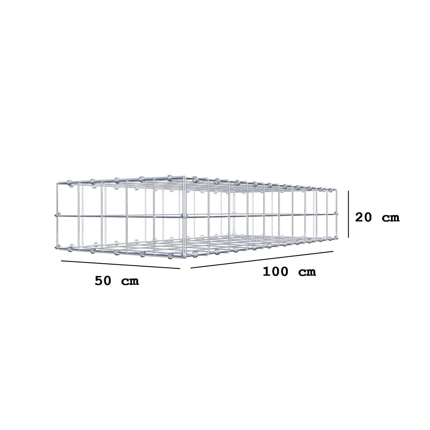 Gabion 100 cm x 20 cm x 50 cm (L x H x D), mesh size 10 x 10 cm, spiral ring