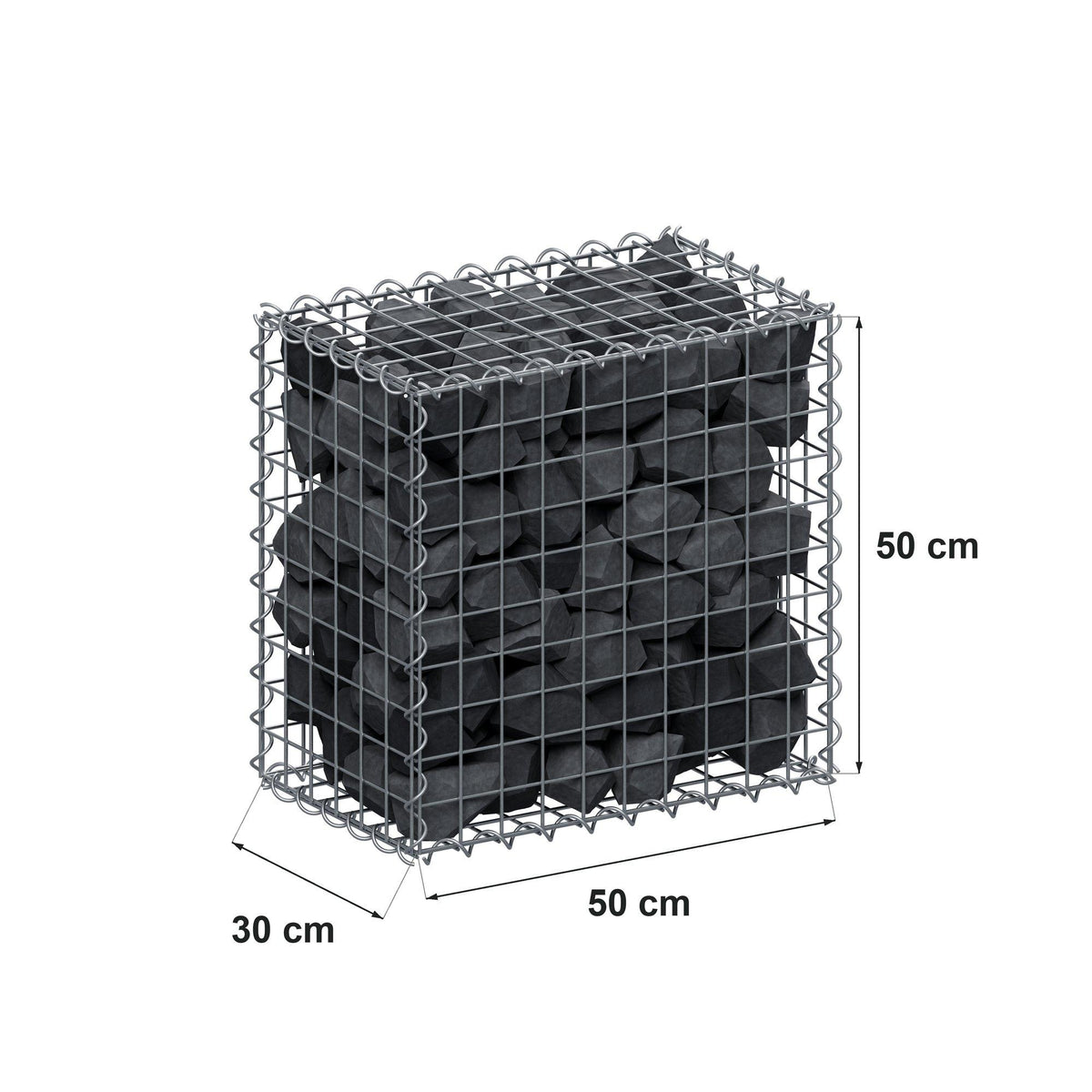 Gabione 50 cm x 50 cm x 30 cm (L x H x T), Maschenweite 5 cm x 5 cm, Spirale