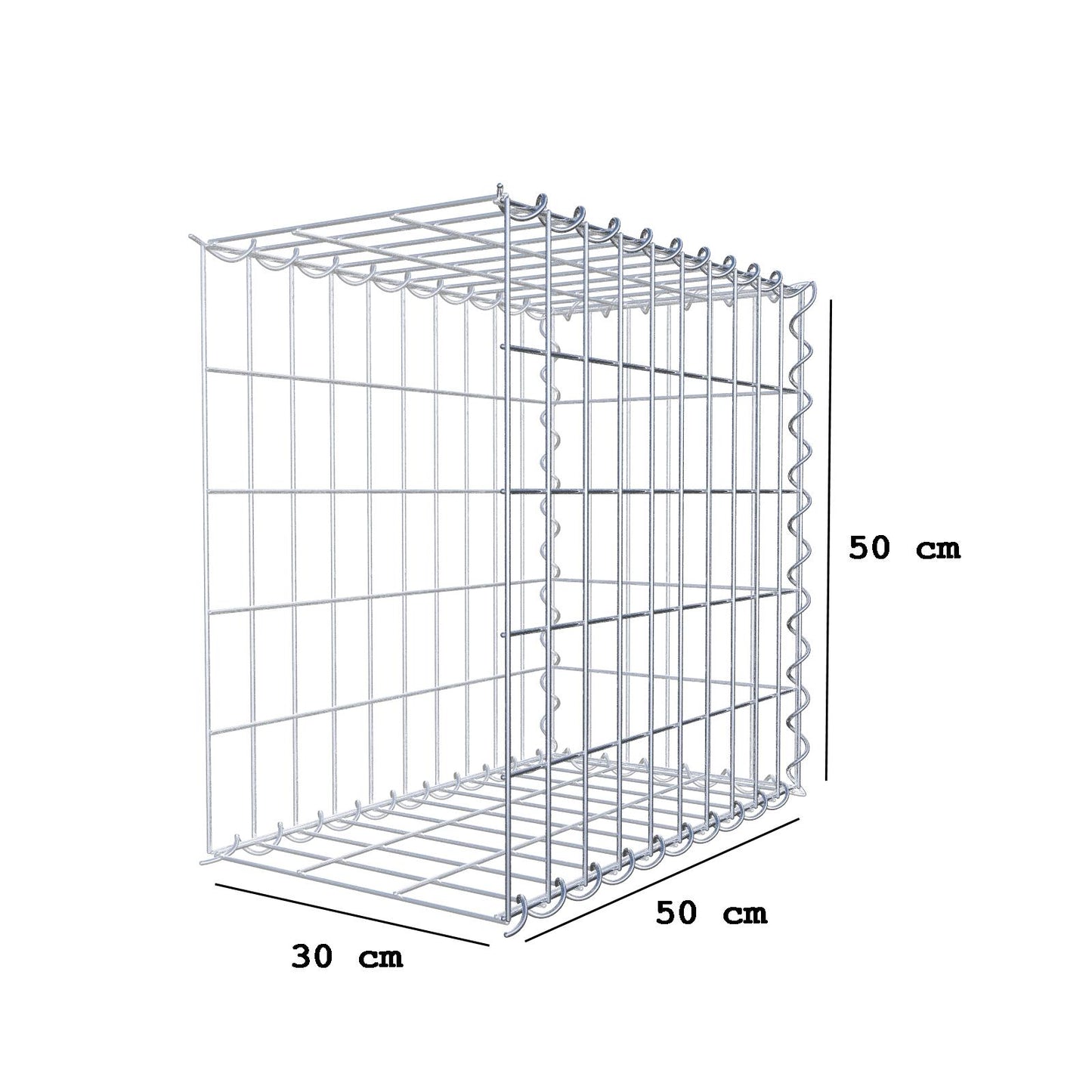 Gabião tipo 2 50 cm x 50 cm x 30 cm (C x A x P), malhagem 5 cm x 10 cm, espiral