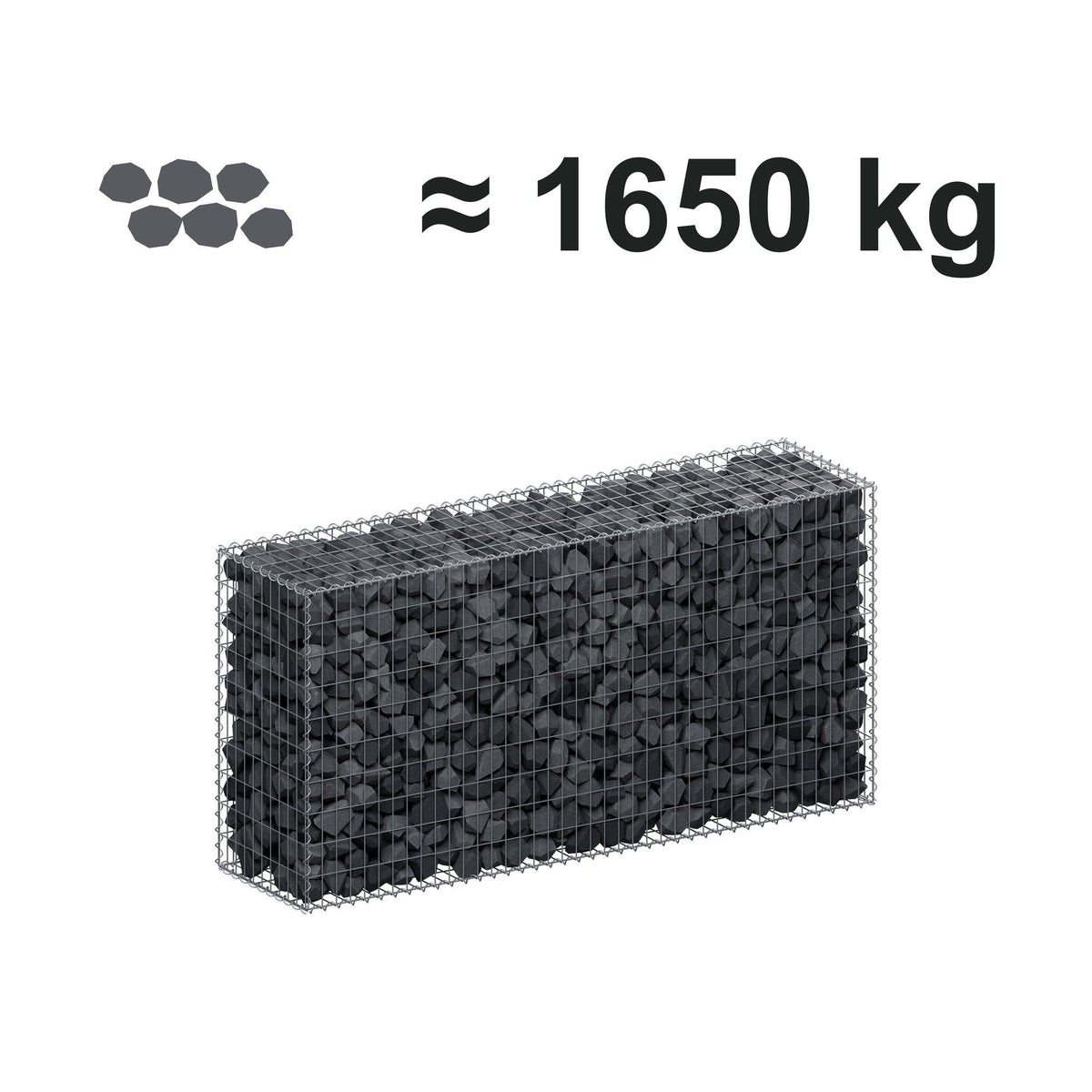 Gabion 200 cm x 100 cm x 50 cm (L x H x D), maskestørrelse 5 cm x 10 cm, spiral