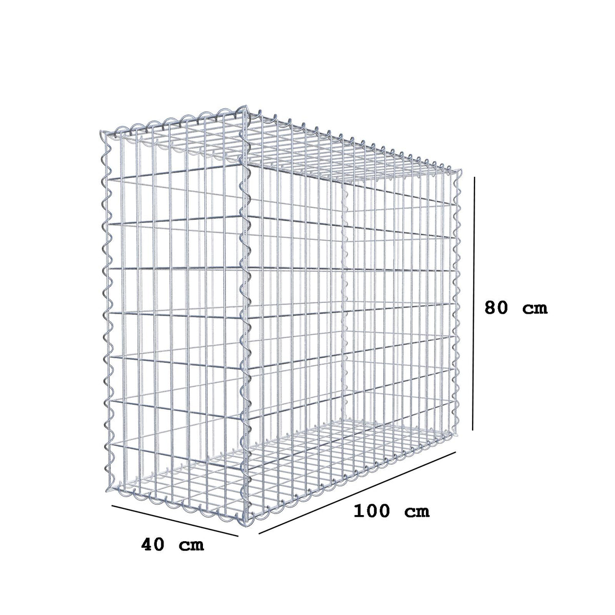 Gabbione 100 cm x 80 cm x 40 cm (L x H x P), maglia 5 cm x 10 cm, spirale