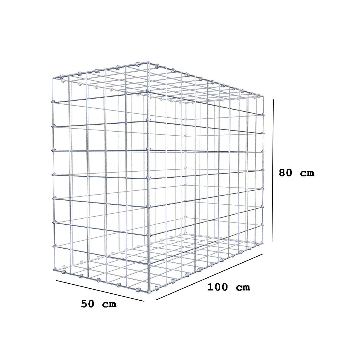 Gabion 100 cm x 80 cm x 50 cm (L x H x D), maskestørrelse 10 x 10 cm, spiralring