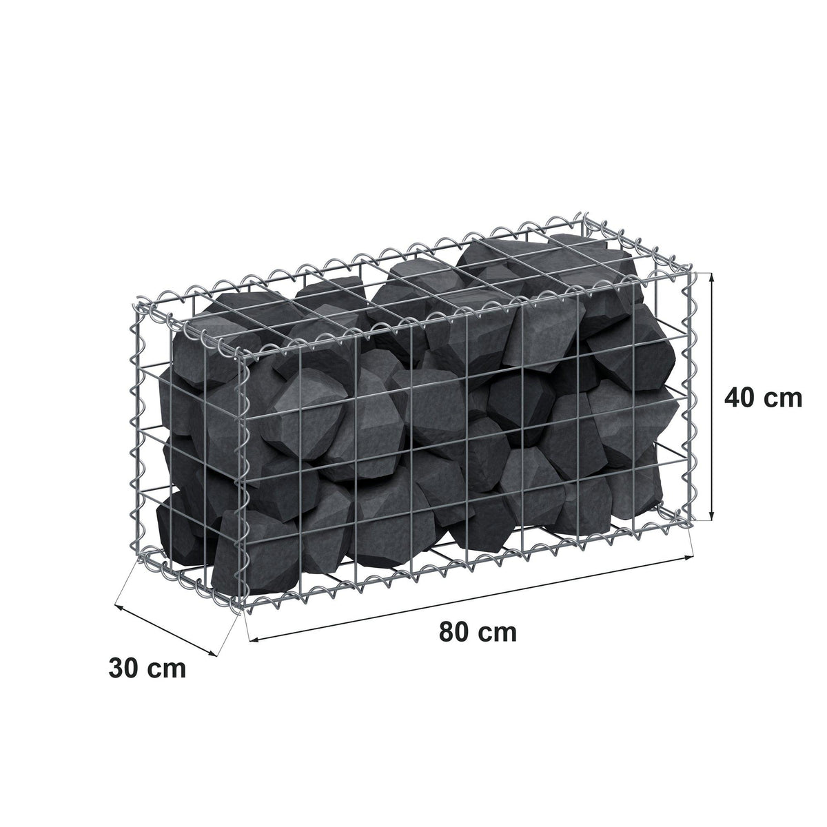 Gabione 80 cm x 40 cm x 30 cm (L x H x T), Maschenweite 10 cm x 10 cm, Spirale