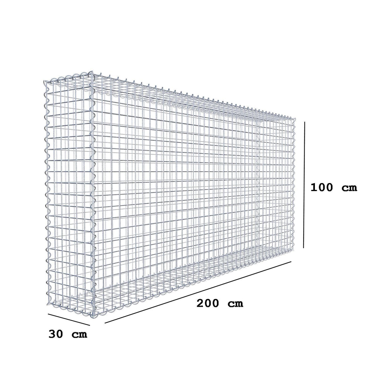 Gabbione 200 cm x 100 cm x 30 cm (L x H x P), maglia 5 cm x 5 cm, spirale