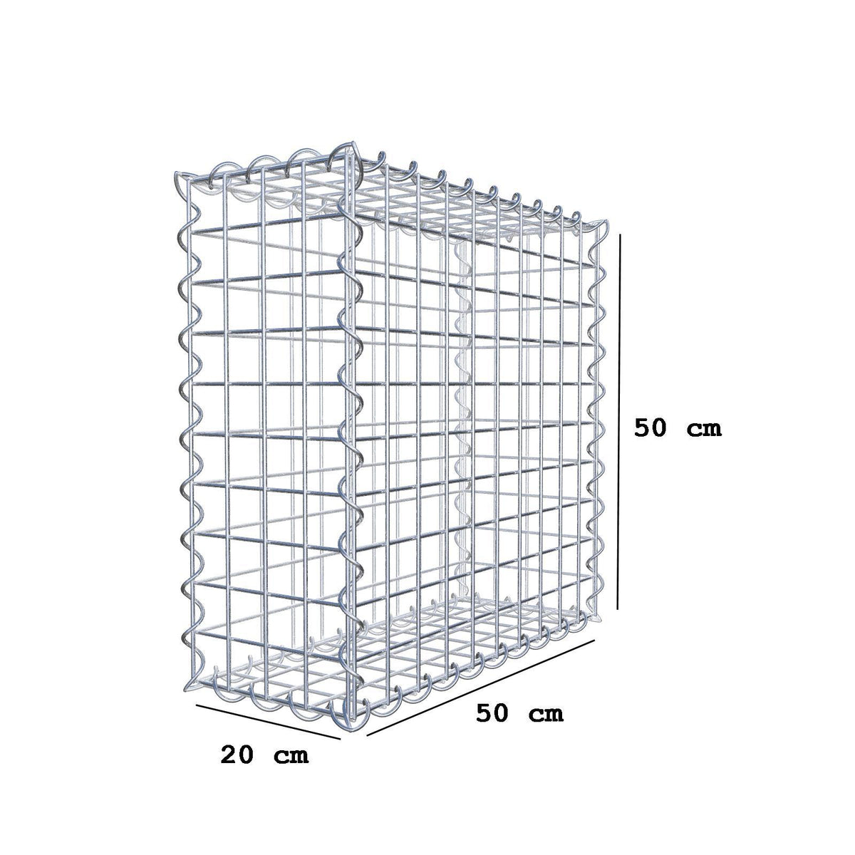 Gabione 50 cm x 50 cm x 20 cm (L x H x T), Maschenweite 5 cm x 5 cm, Spirale