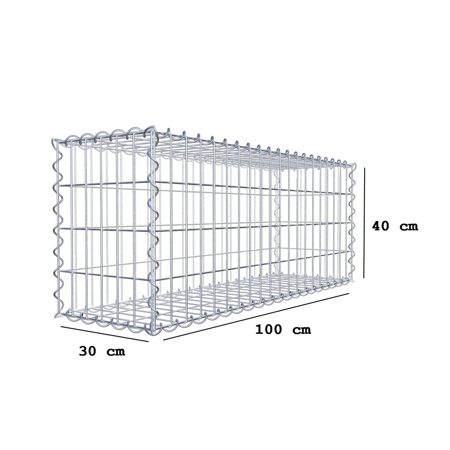 Gabione 100 cm x 40 cm x 30 cm (L x H x T), Maschenweite 5 cm x 10 cm, Spirale