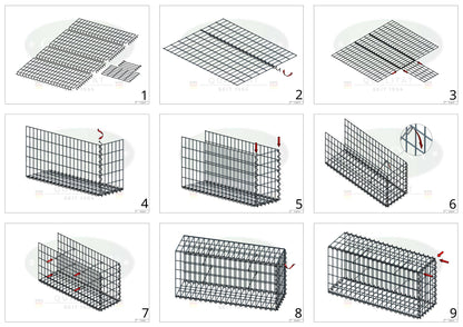 Gabion rapporté type 2 100 cm x 100 cm x 50 cm (L x H x P), mailles 5 cm x 10 cm, spirale