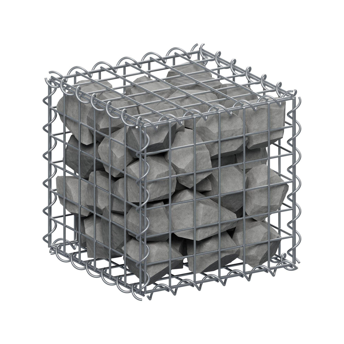 Gabião 30 cm x 30 cm x 30 cm (C x A x P), malhagem 5 cm x 5 cm, espiral