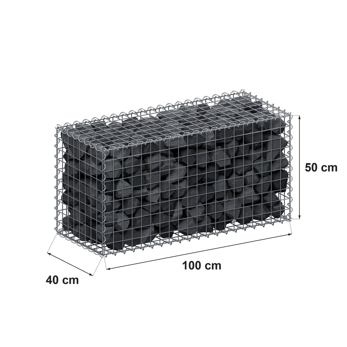 Gabion 100 cm x 50 cm x 40 cm (L x H x D), maskestørrelse 5 cm x 5 cm, spiral
