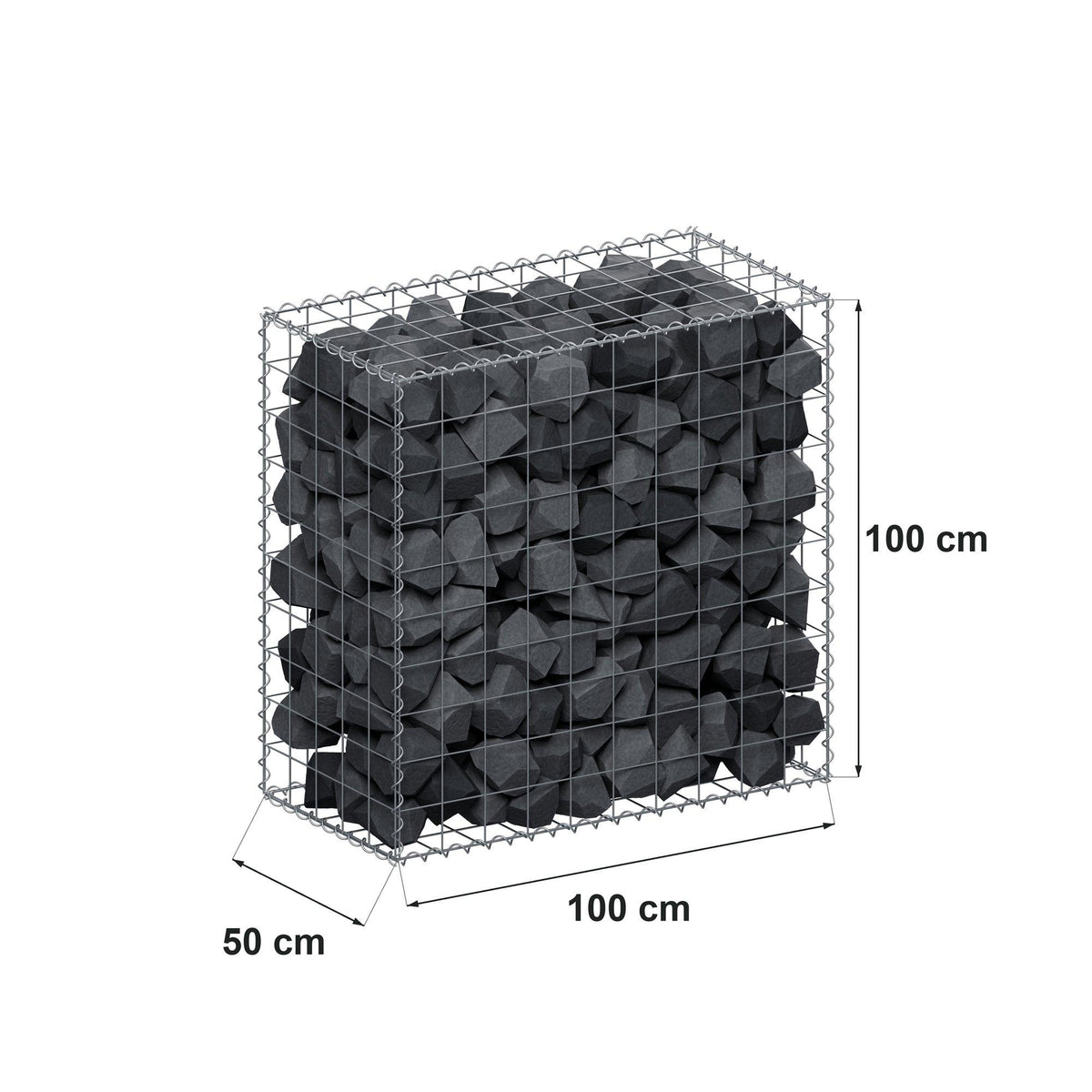 Gabione 100 cm x 100 cm x 50 cm (L x H x T), Maschenweite 10 cm x 10 cm, Spirale