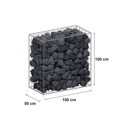 Gabione 100 cm x 100 cm x 50 cm (L x H x T), Maschenweite 10 cm x 10 cm, Spirale