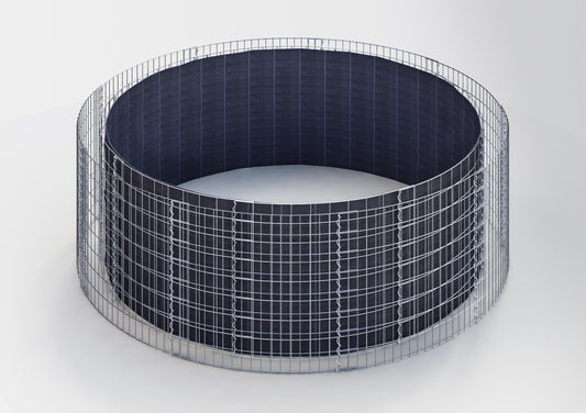 Lit surélevé rond, diamètre extérieur 262 cm, hauteur 80 cm, mailles 5 x 10 cm, épaisseur des parois 15 cm