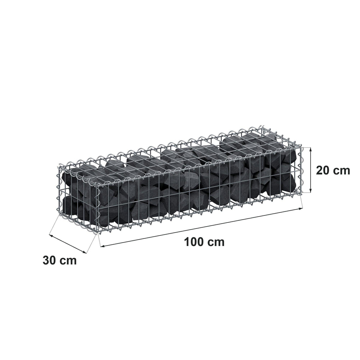 Gabion 100 cm x 20 cm x 30 cm (L x H x P), mailles 5 cm x 10 cm, spirale