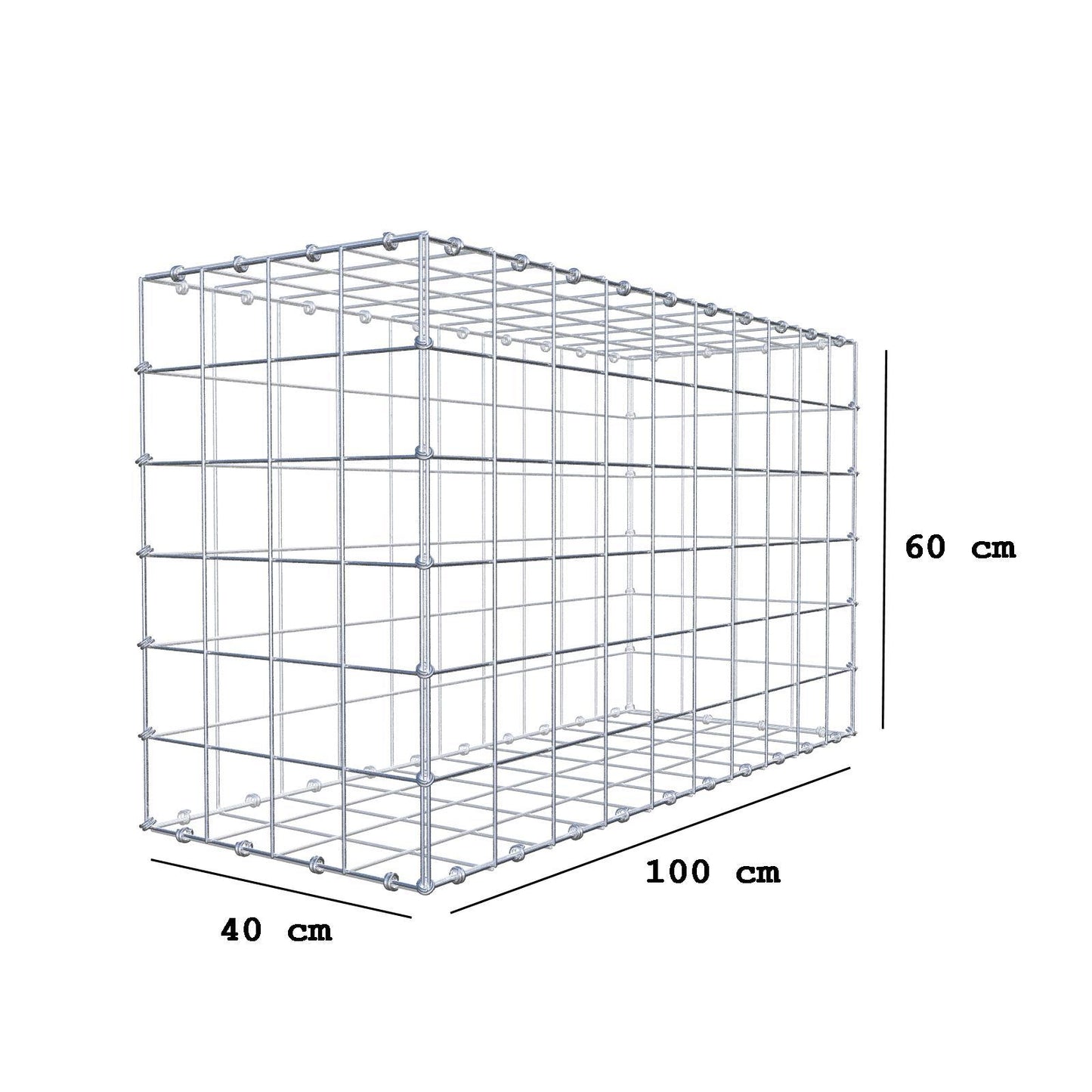 Gabbione 100 cm x 60 cm x 40 cm (L x H x P), maglia 10 x 10 cm, anello a spirale
