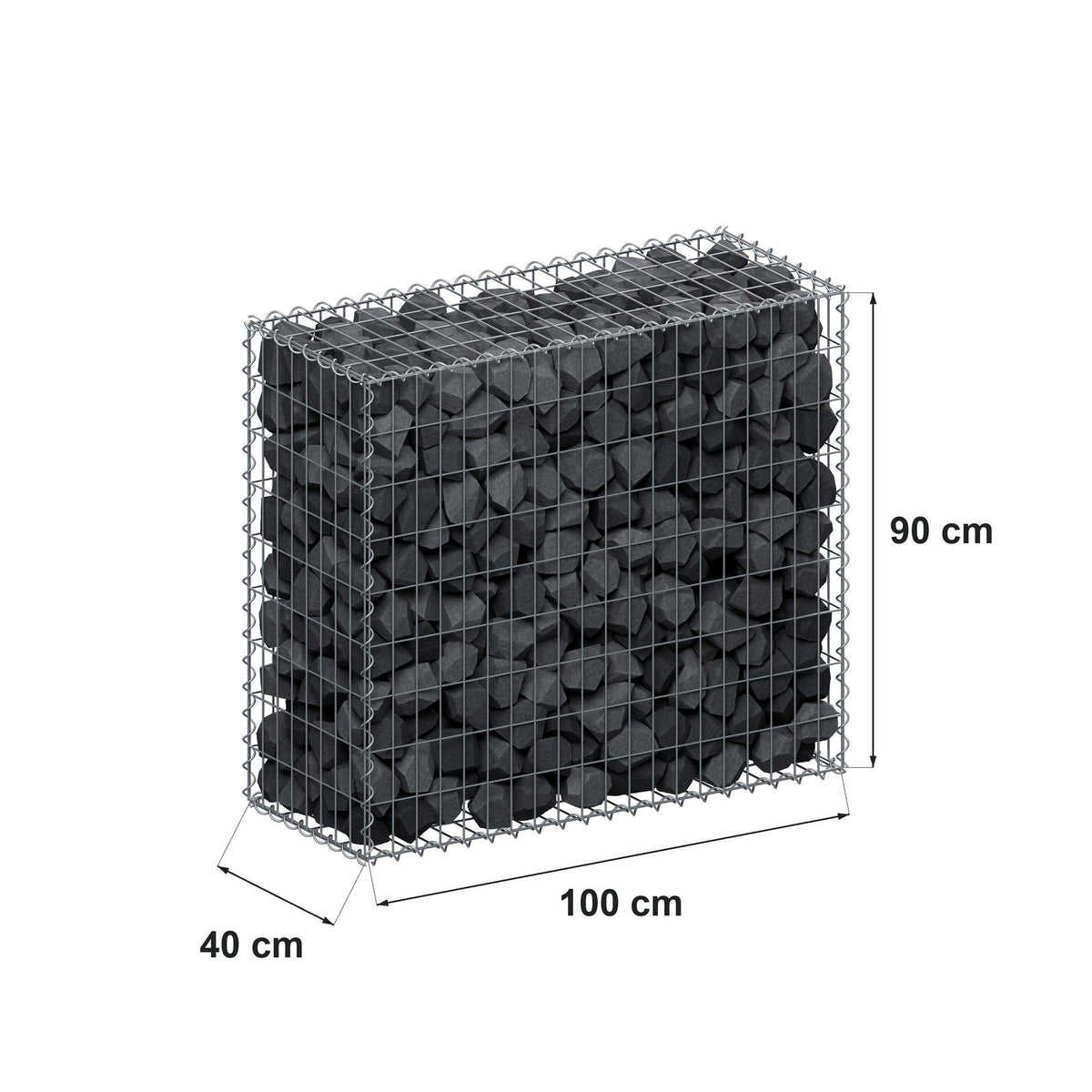 Gabion 100 cm x 90 cm x 40 cm (L x H x D), mesh size 5 cm x 10 cm, spiral
