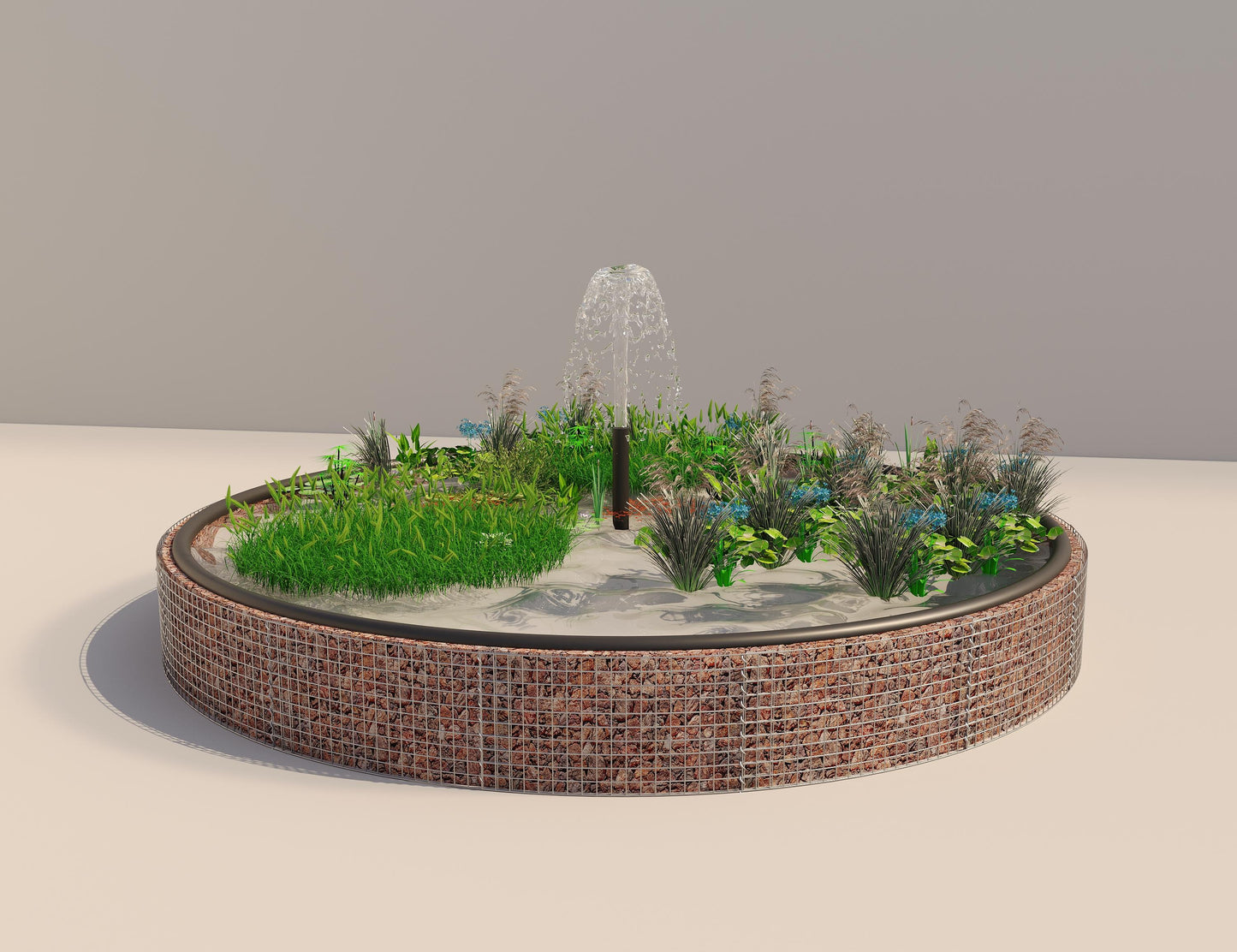 Tanque elevado de gabiões, redondo, diâmetro exterior 472 cm, altura 50 cm, dimensão da malha 5 x 5 cm, espessura da parede 15 cm