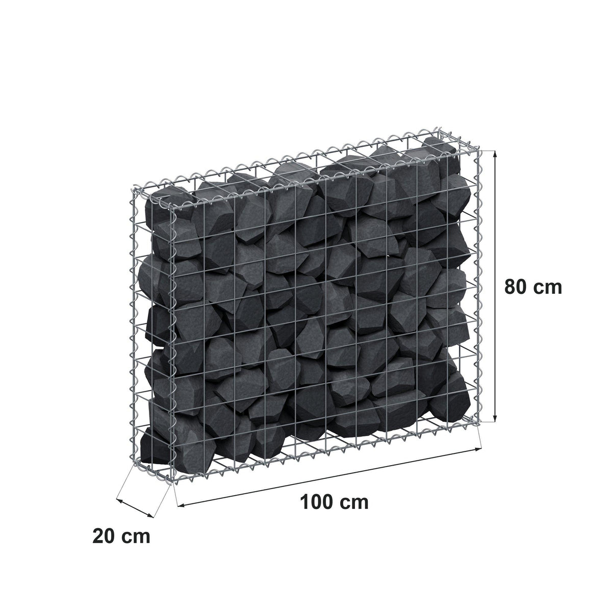 Gabion 100 cm x 80 cm x 20 cm (L x H x D), maskestørrelse 10 cm x 10 cm, spiral