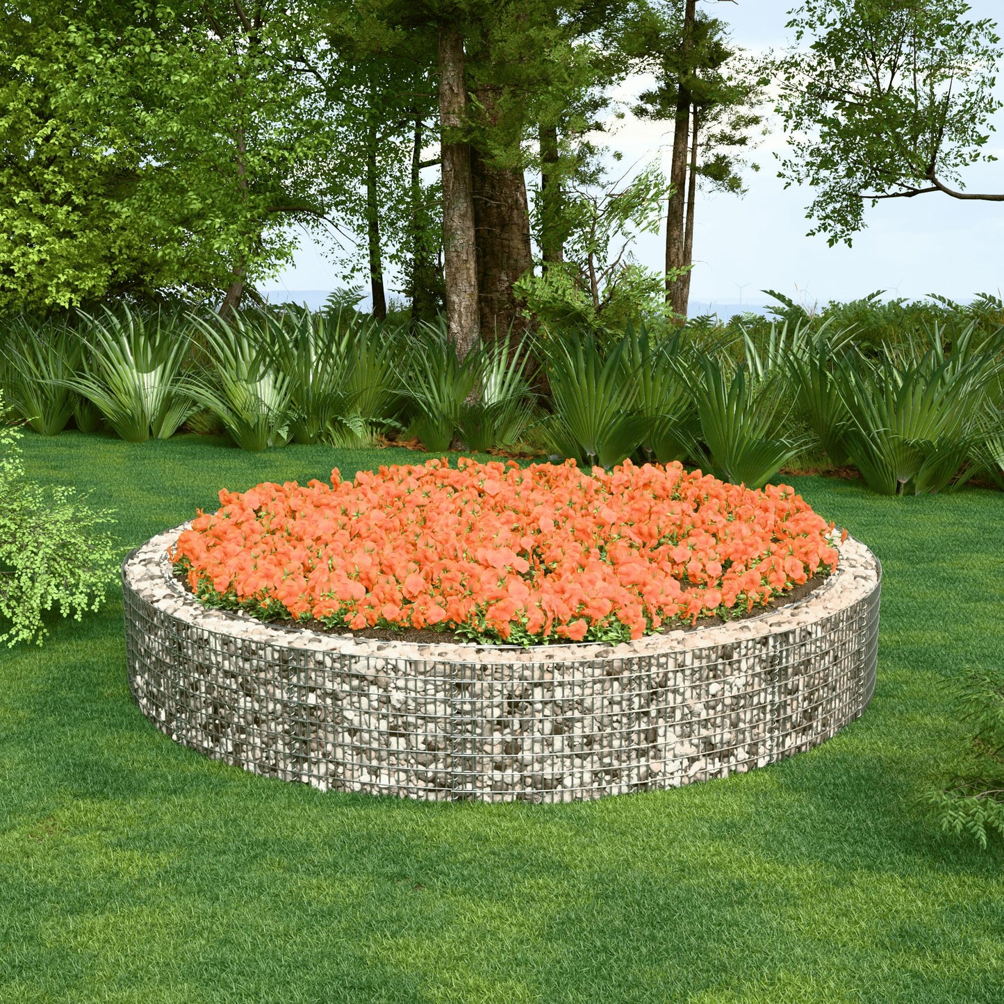 Rund højbed, udvendig diameter 502 cm, højde 50 cm, maskestørrelse 5 x 10 cm, vægtykkelse 15 cm