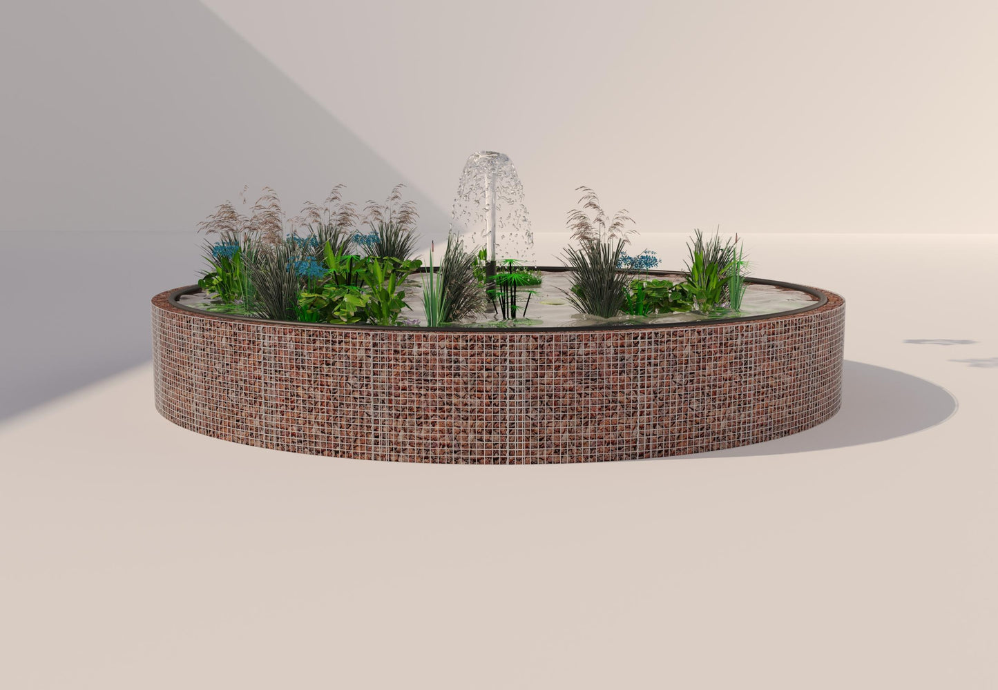 Laghetto rialzato in gabbioni, rotondo, diametro esterno 292 cm, altezza 80 cm, maglia 5 x 5 cm, spessore parete 15 cm