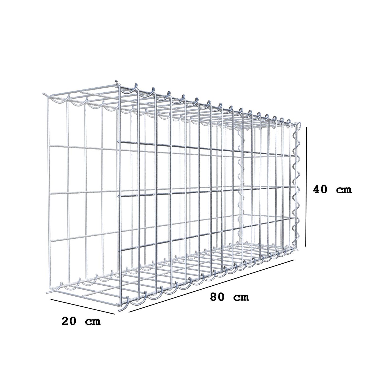 Gabbione aggiuntivo tipo 2 80 cm x 40 cm x 20 cm (L x A x P), dimensione maglia 5 cm x 10 cm, a spirale